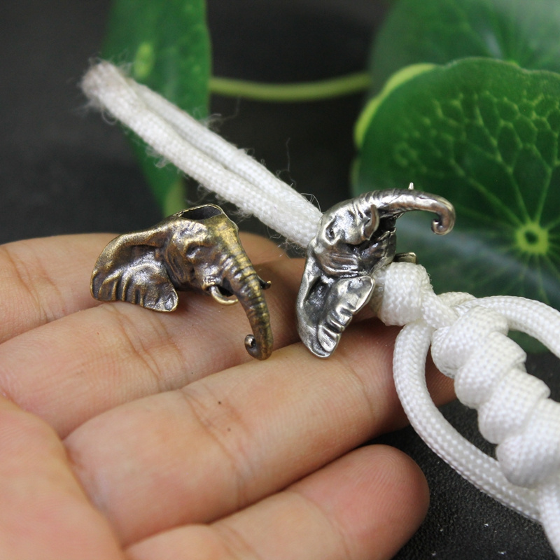 Elephant Head Brass Knife Bead Lanyard Pendant for EDC Paracord Keychain