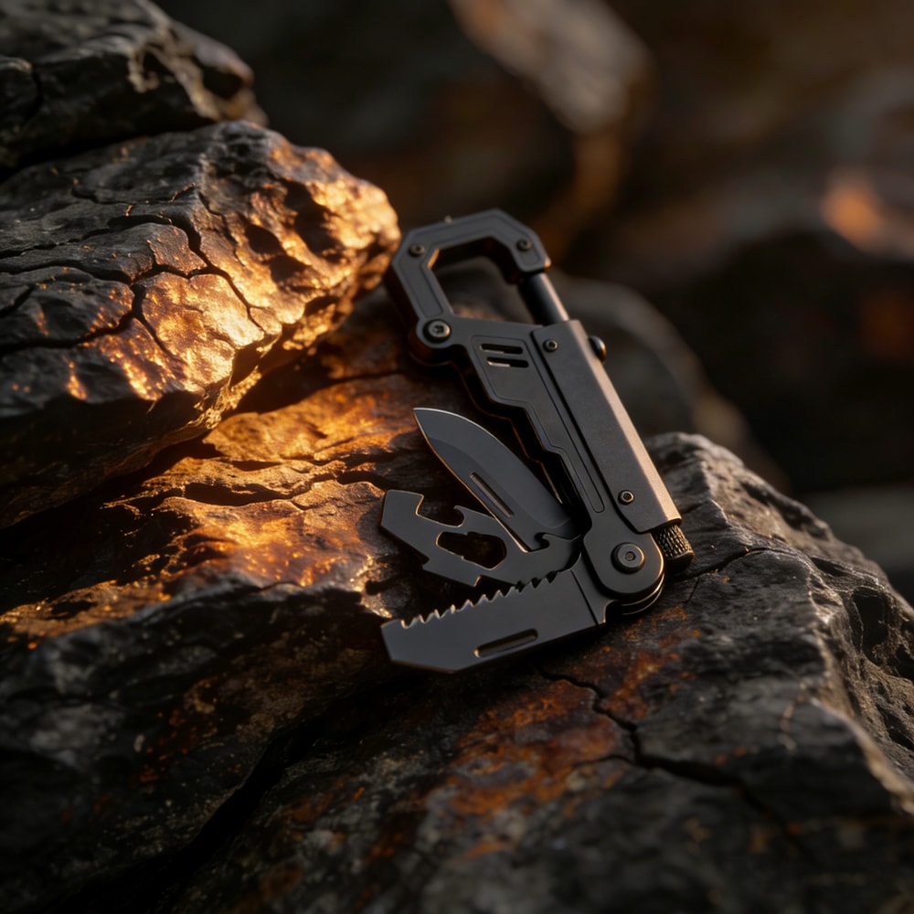 Heavy Duty EDC Multi Tool Knife with Carabiner Clip Outdoor Survival Tool Tactical Pocket Gear