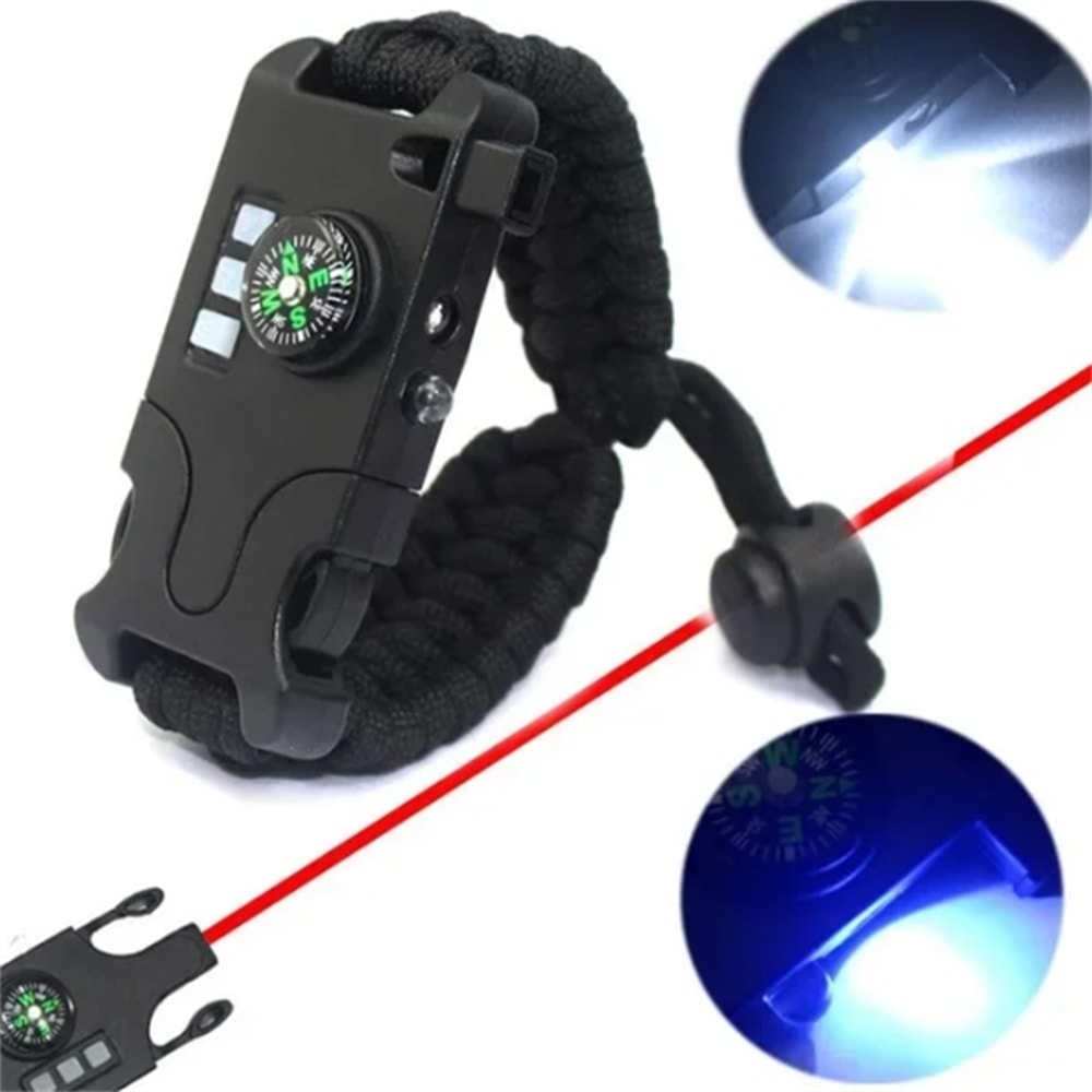 All in One Tactical Survival Bracelet with Compass Flashlight Whistle Emergency Gear Kit