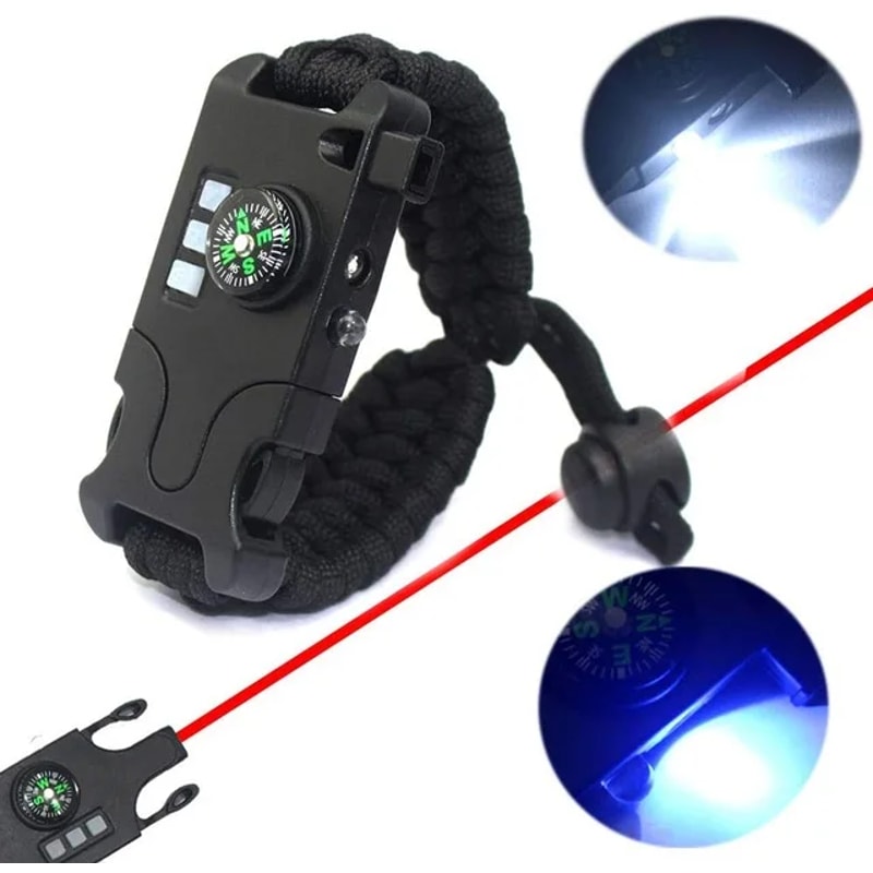 All in One Tactical Survival Bracelet with Compass Flashlight Whistle Emergency Gear Kit