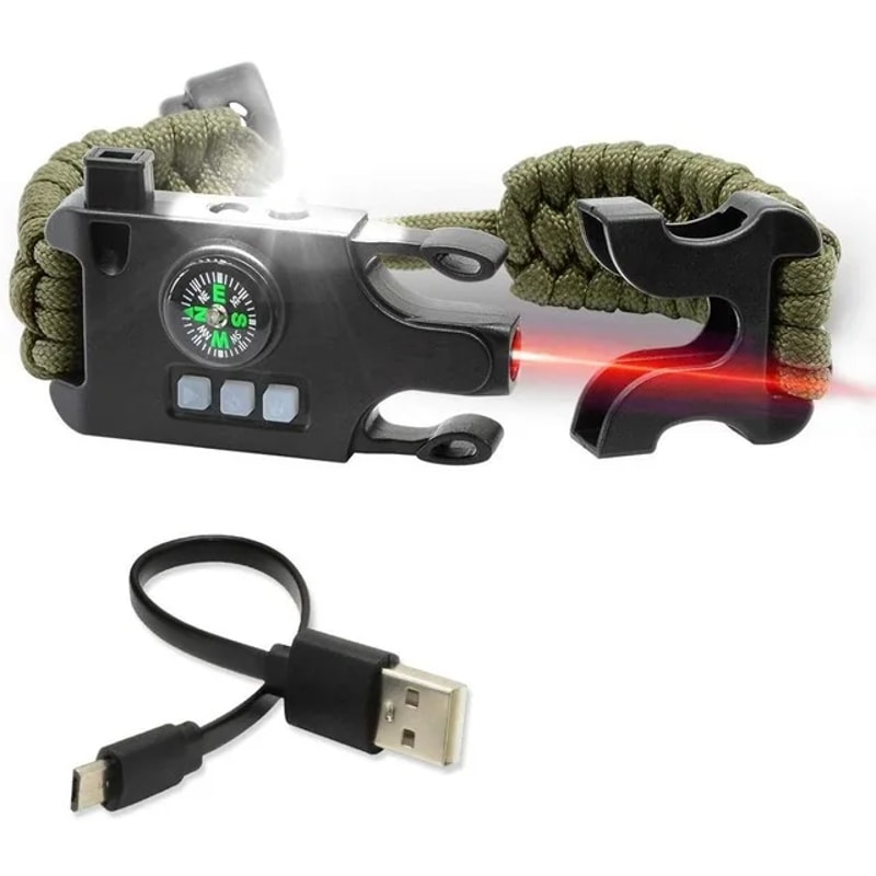 All in One Tactical Survival Bracelet with Compass Flashlight Whistle Emergency Gear Kit