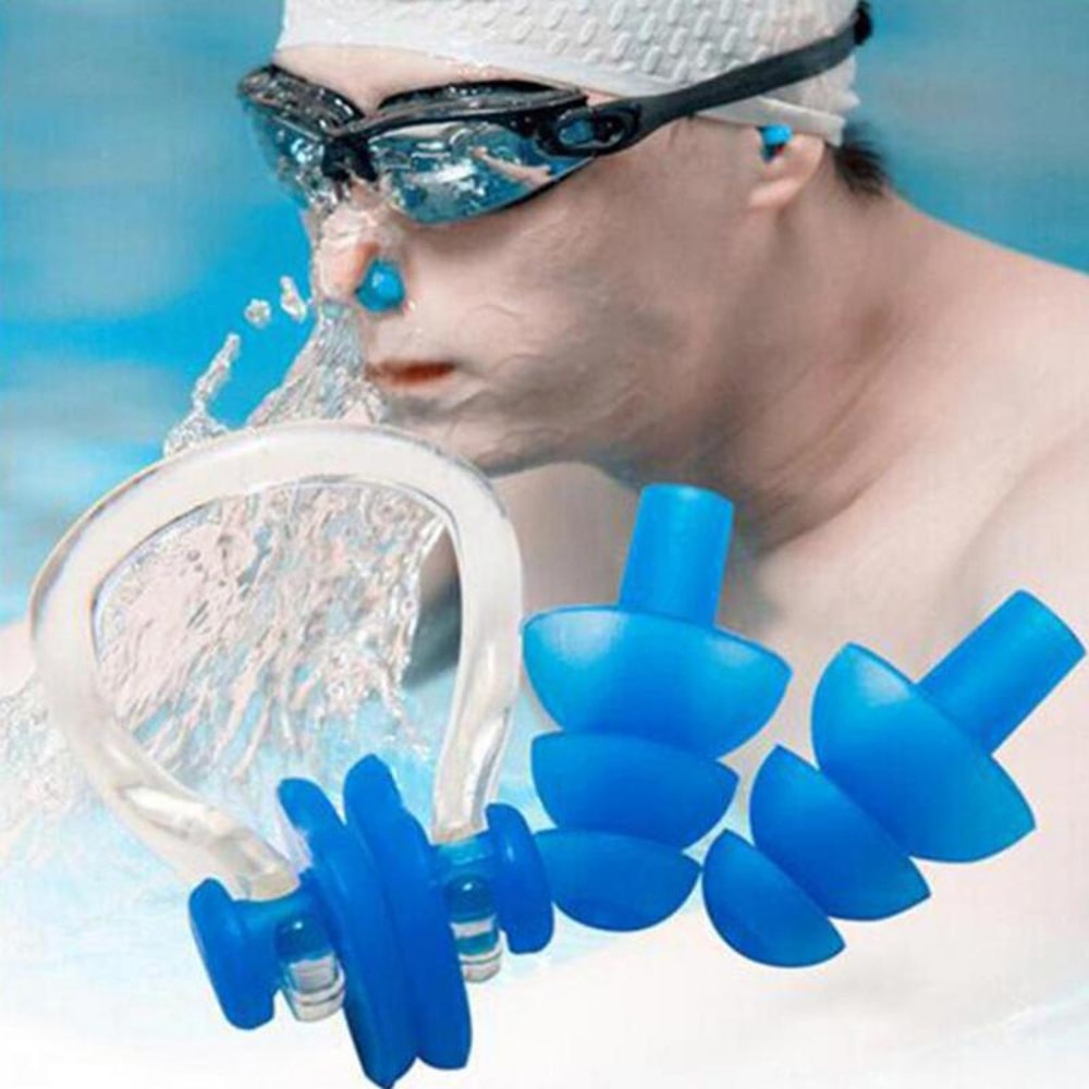 Soft Silicone Swimming Nose Clip and Earplugs Set for Adults and Kids Waterproof Swim Gear