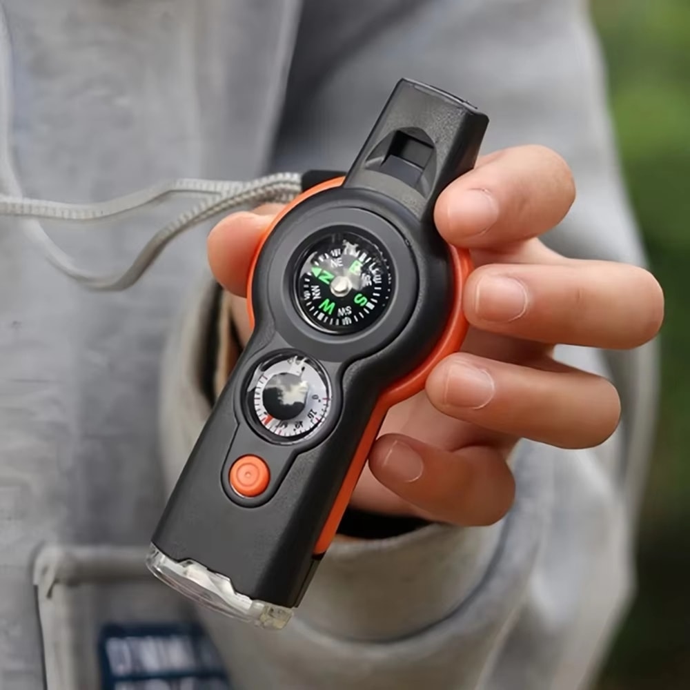 Multi Function Survival Whistle with Compass Flashlight for Camping Hiking Safety Gear