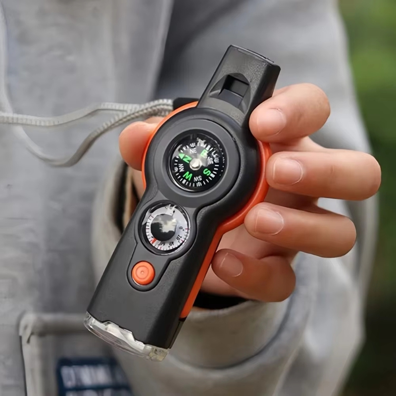 Multi Function Survival Whistle with Compass Flashlight for Camping Hiking Safety Gear