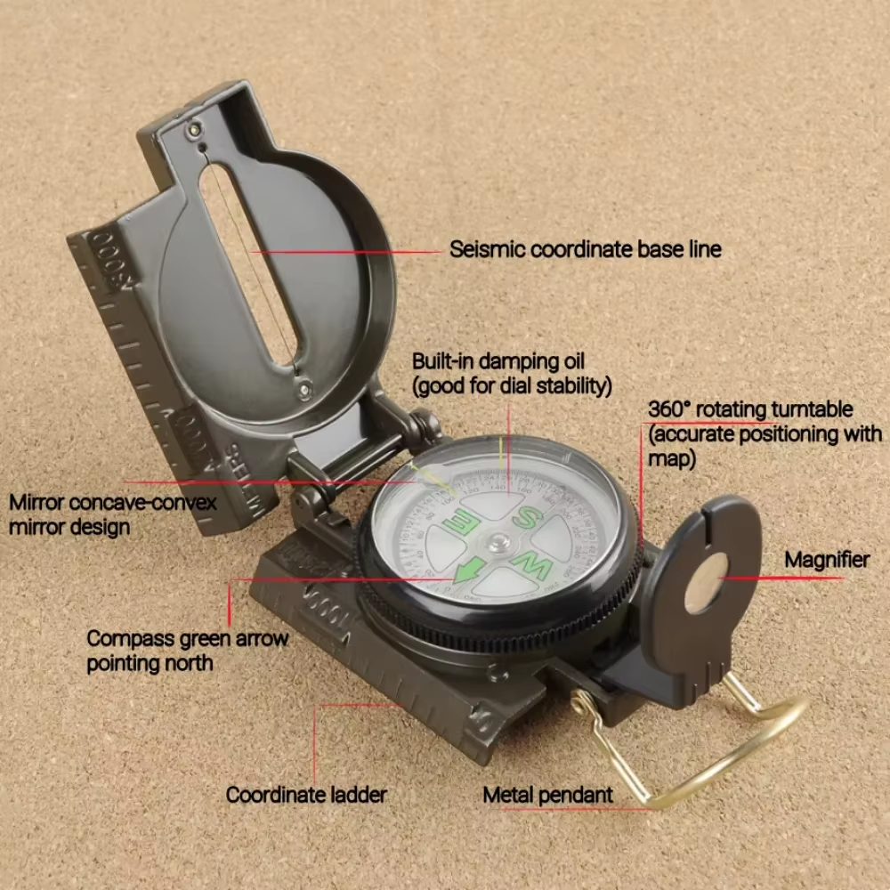 High Precision Military Lensatic Compass Waterproof Survival Hiking Navigation Tool