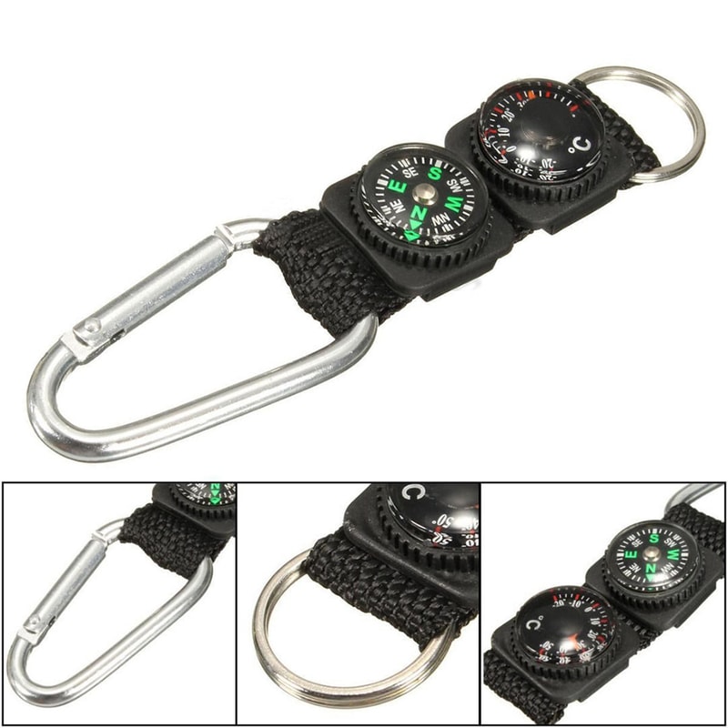 Mini Outdoor Survival Carabiner Keychain with Compass Thermometer