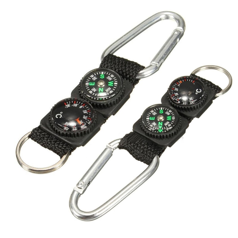 Mini Outdoor Survival Carabiner Keychain with Compass Thermometer