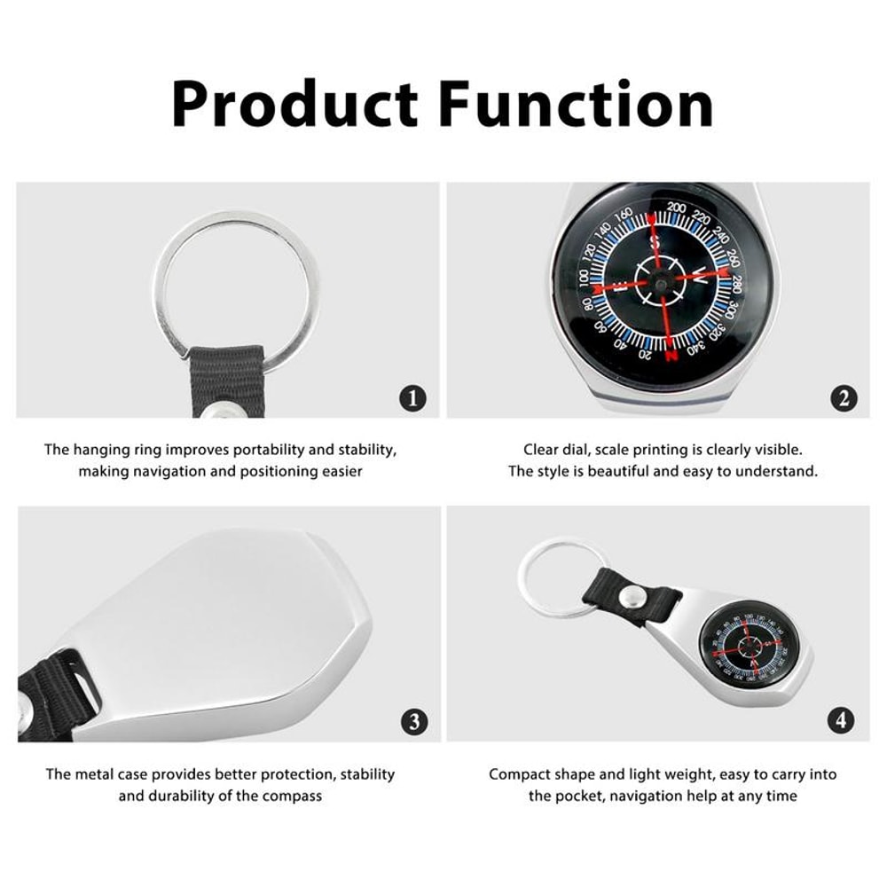 Compact Pocket Compass Keychain for Hiking and Camping Navigation