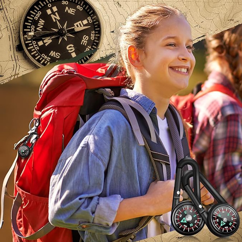 Multifunctional Hiking Carabiner Compass with Thermometer Keychain for Outdoor Survival Gear