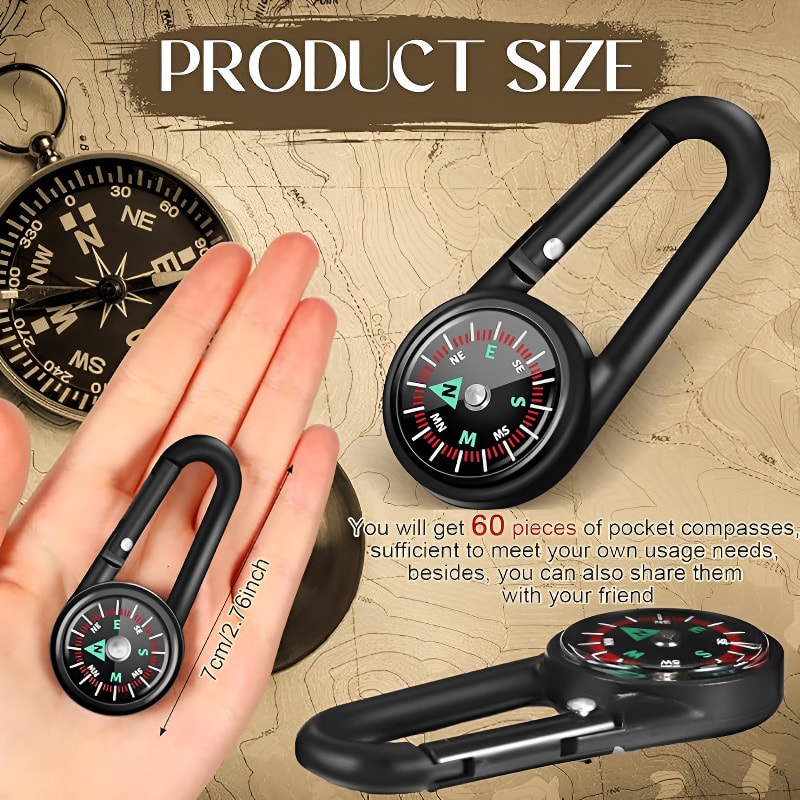 Multifunctional Hiking Carabiner Compass with Thermometer Keychain for Outdoor Survival Gear