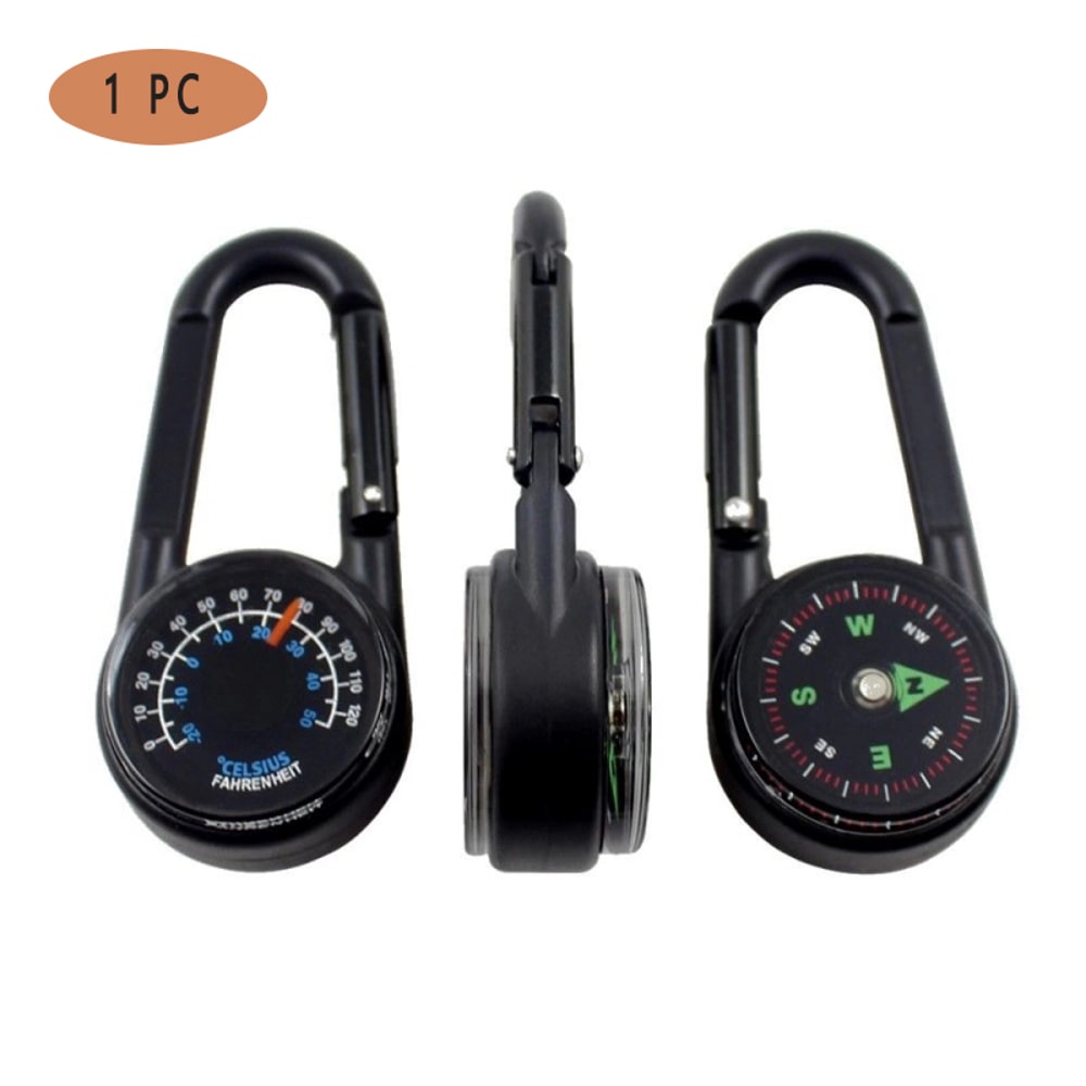 Multifunctional Hiking Carabiner Compass with Thermometer Keychain for Outdoor Survival Gear