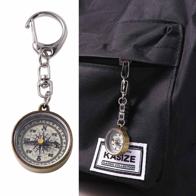 Vintage Mini Compass Keychain Portable Pocket Compass for Hiking Camping Survival Gear