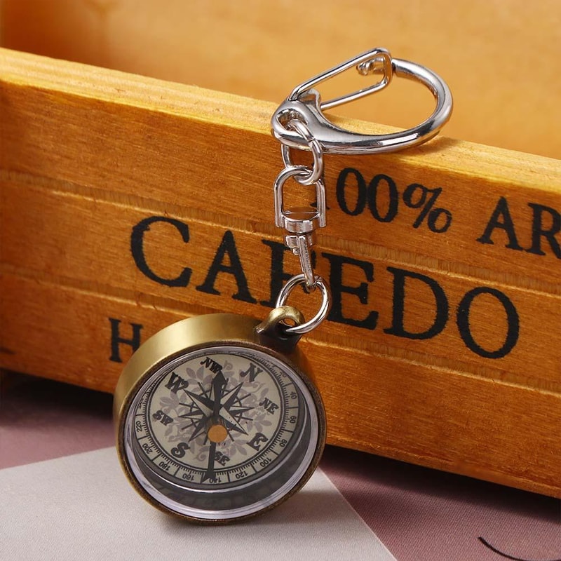 Vintage Mini Compass Keychain Portable Pocket Compass for Hiking Camping Survival Gear