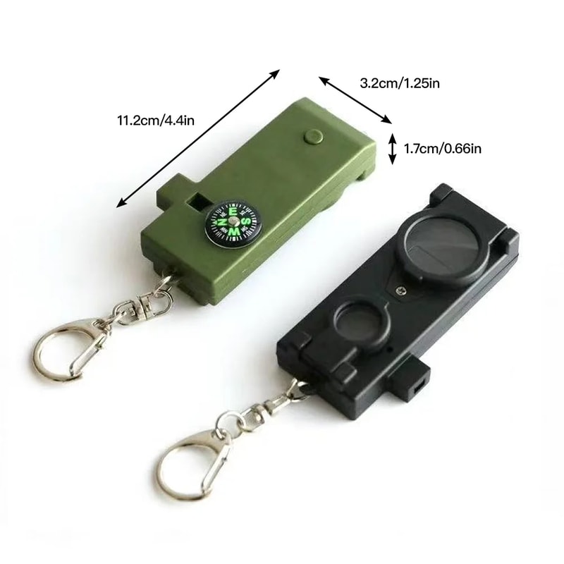 All-in-One Outdoor Survival Tool with Compass Light and Whistle Mini Hiking Gear