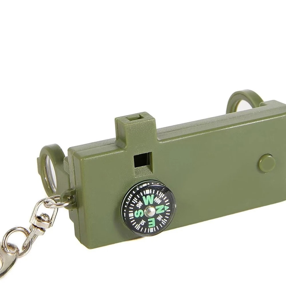All-in-One Outdoor Survival Tool with Compass Light and Whistle Mini Hiking Gear