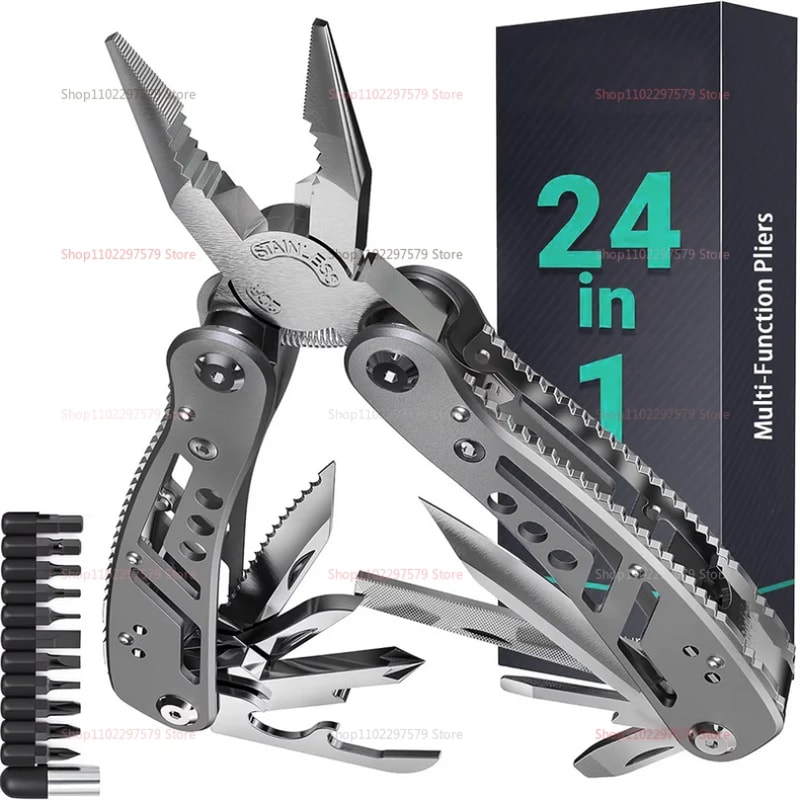 All-in-One multi tool pocket knife with pliers, portable tactical survival tool for camping and emergency repair