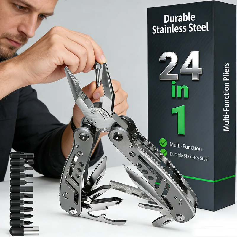 All-in-One multi tool pocket knife with pliers, portable tactical survival tool for camping and emergency repair