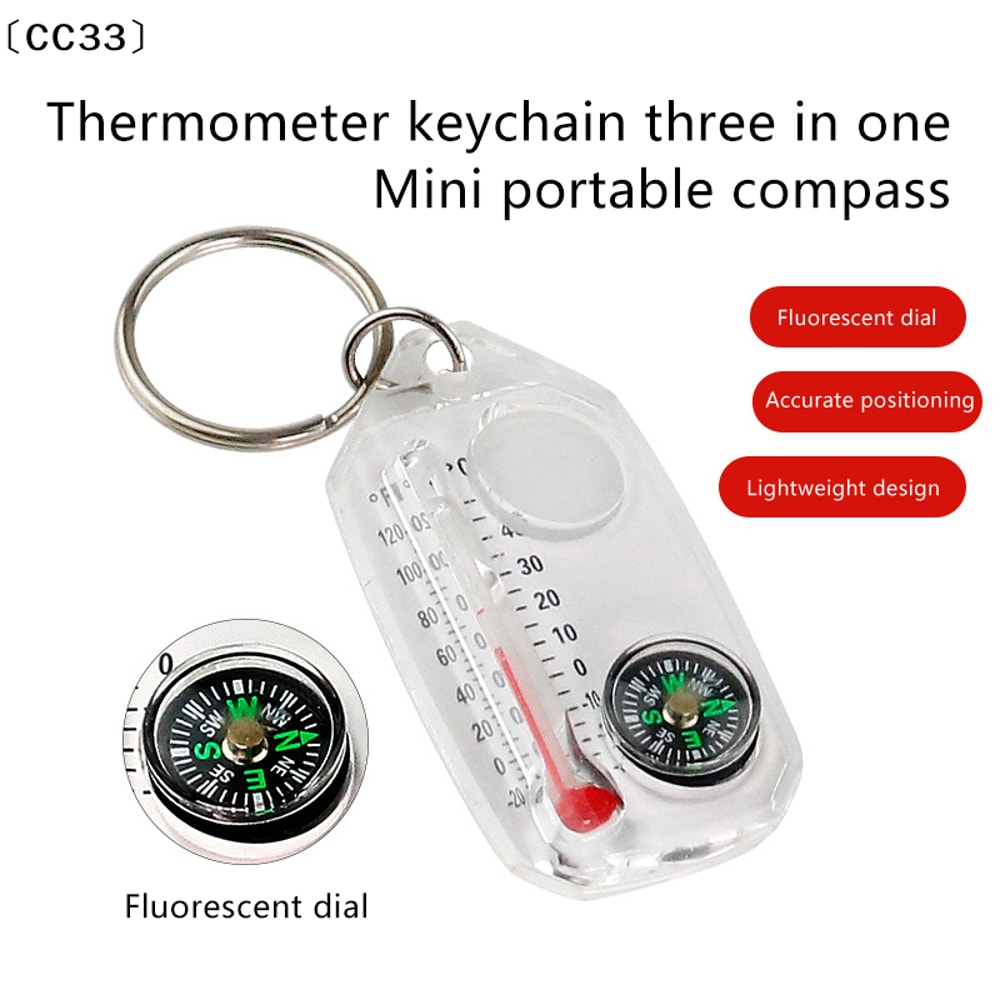 Portable Survival Compass Keychain with Thermometer Mini Pocket Outdoor Navigation Tool