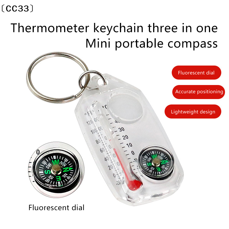 Portable Survival Compass Keychain with Thermometer Mini Pocket Outdoor Navigation Tool