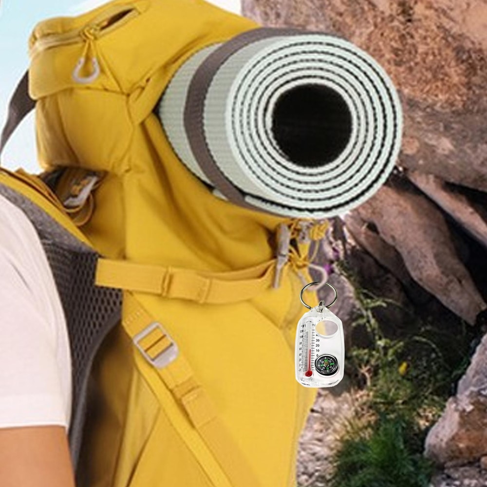 Mini Survival Compass Keychain with Thermometer Pocket Outdoor Navigation Tool