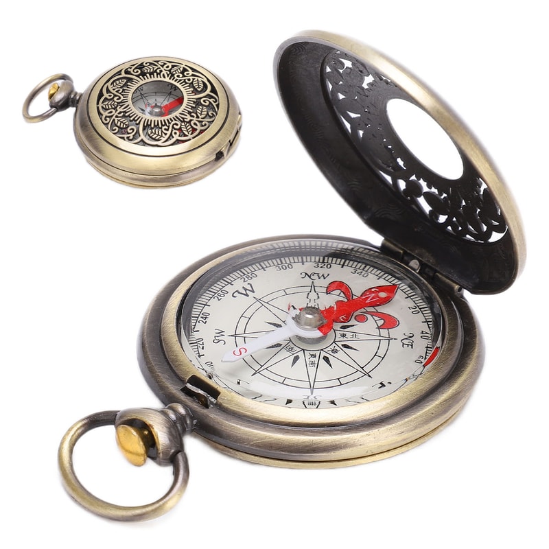 Vintage Brass Pocket Compass Waterproof Outdoor Hiking Navigation Compass