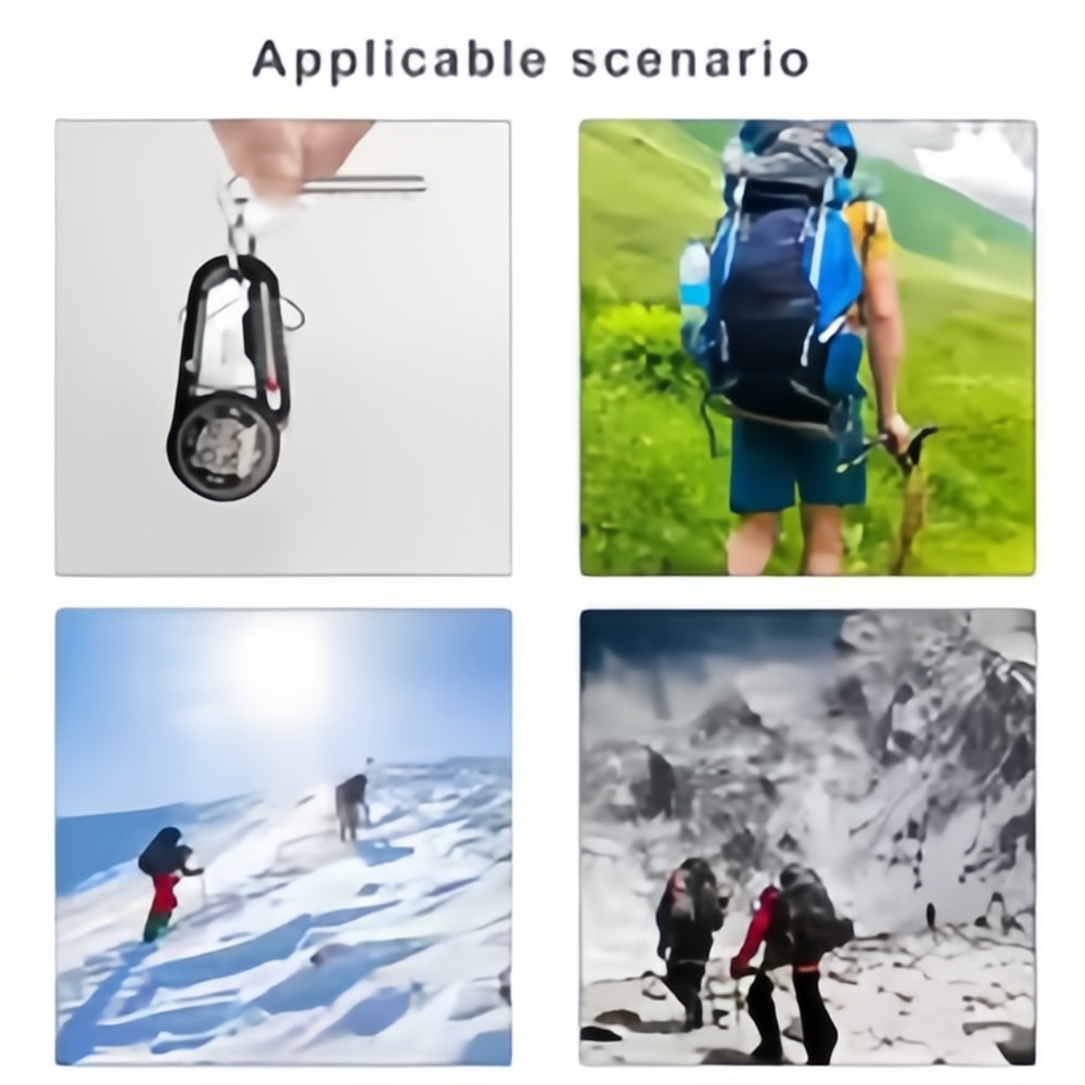 Multifunctional Carabiner Compass Keychain with Thermometer for Hiking Camping Survival Gear