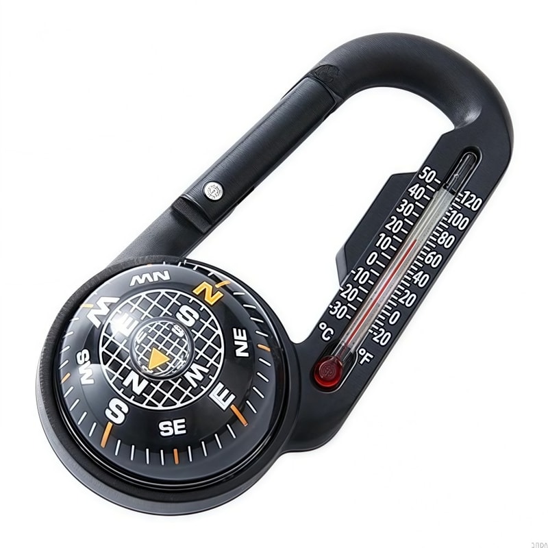 Multifunctional Carabiner Compass Keychain with Thermometer for Hiking Camping Survival Gear
