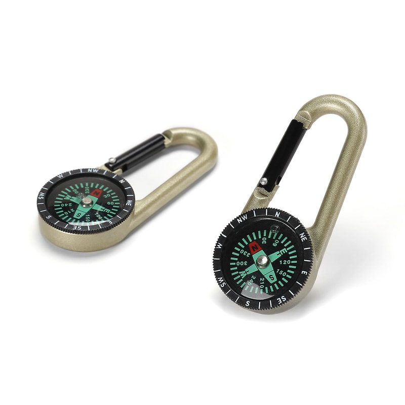 Mini Outdoor Survival Compass Keychain with Thermometer and Carabiner Clip