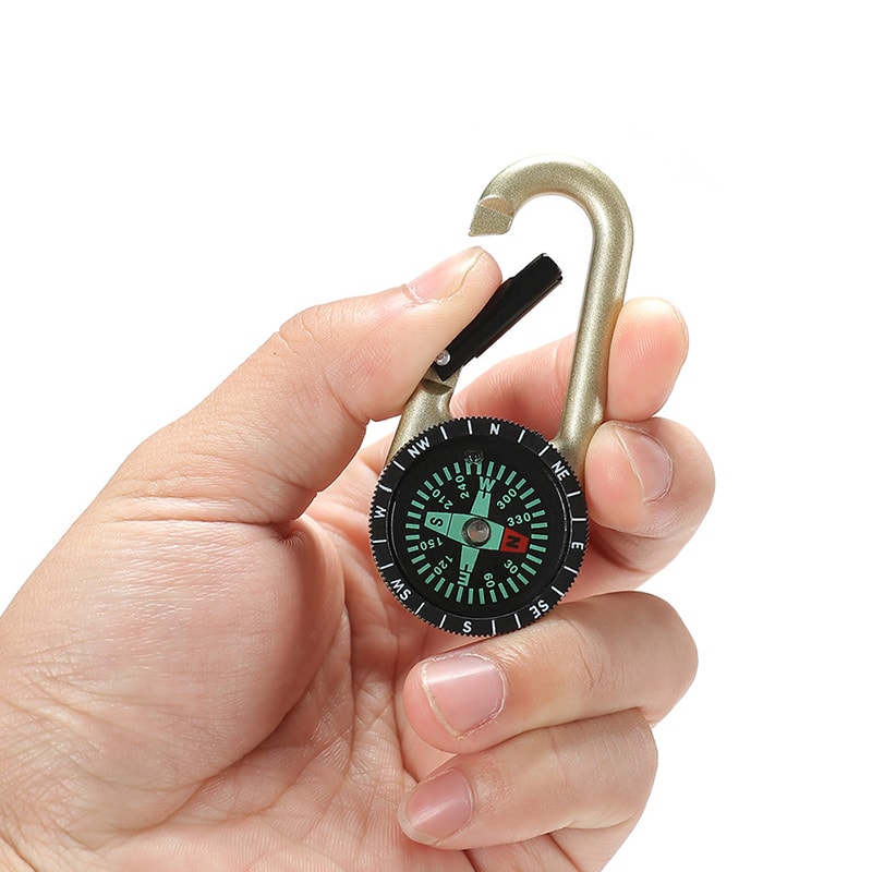 Mini Outdoor Survival Compass Keychain with Thermometer and Carabiner Clip