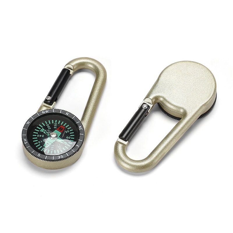 Mini Outdoor Survival Compass Keychain with Thermometer and Carabiner Clip