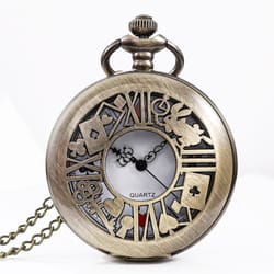 vintage alice pocket watch necklace retro bronze quartz pendant gift for women and men