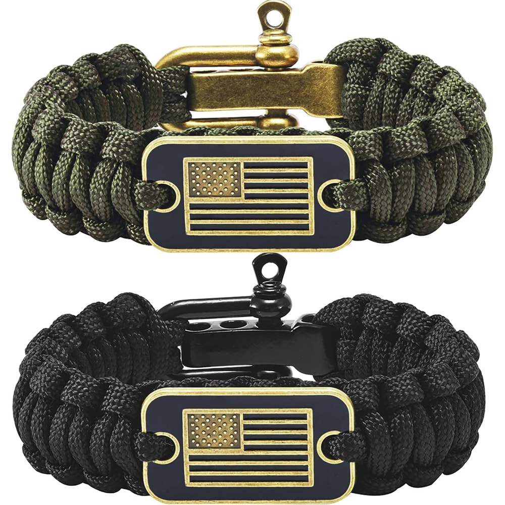 Tactical Survival Paracord Bracelet For Men With Bronze USA Flag Adjustable Outdoor Gear 0