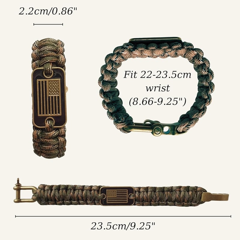 Tactical Survival Paracord Bracelet For Men With Bronze USA Flag Adjustable Outdoor Gear 1
