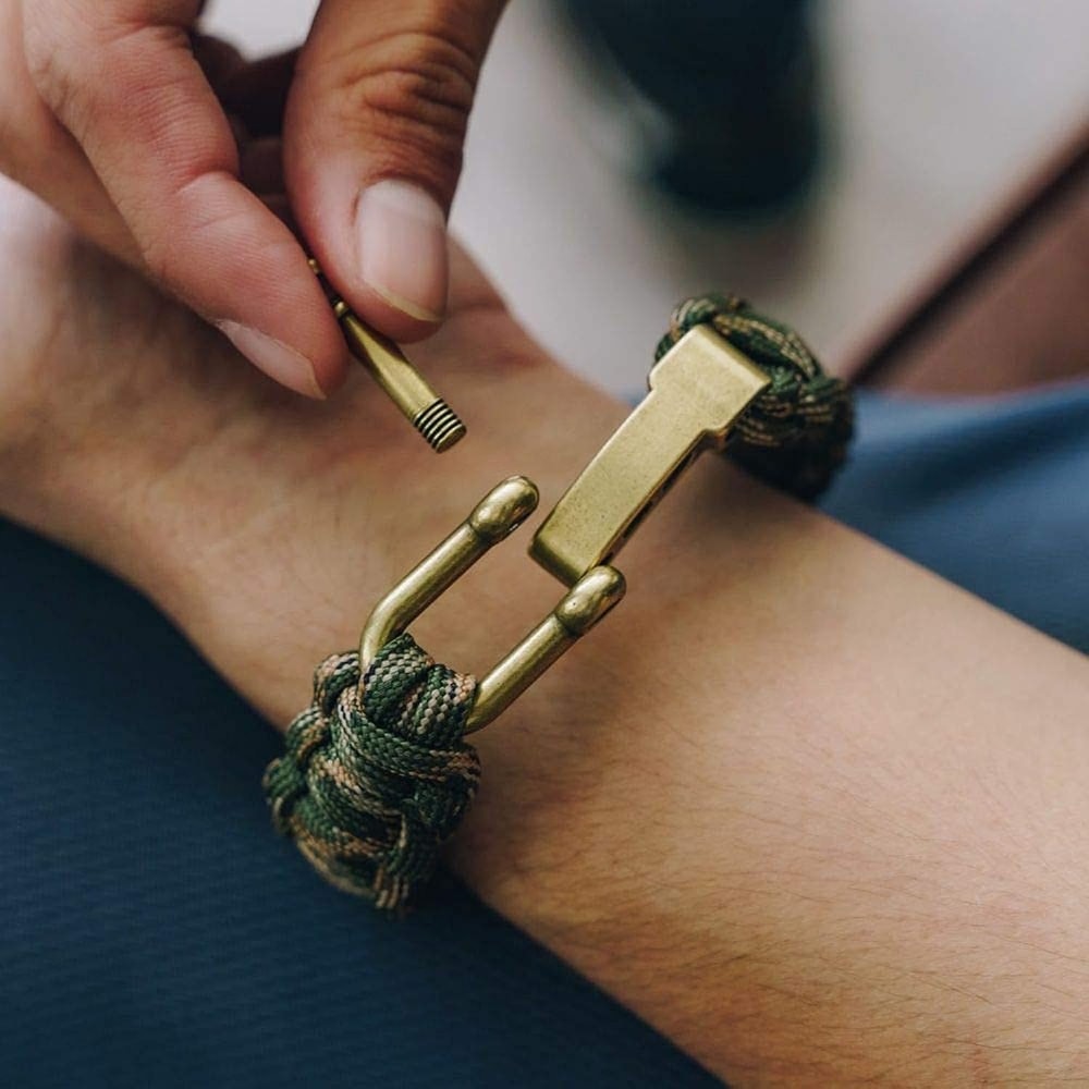 Tactical Survival Paracord Bracelet For Men With Bronze USA Flag Adjustable Outdoor Gear 3