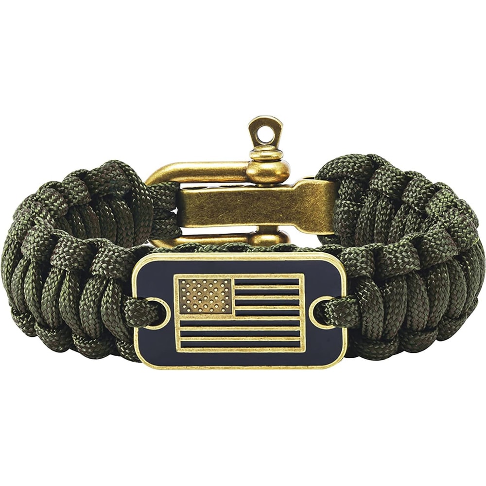 Tactical Survival Paracord Bracelet For Men With Bronze USA Flag Adjustable Outdoor Gear 6