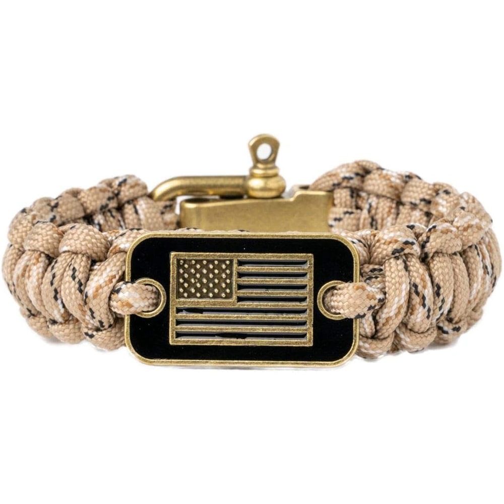 Tactical Survival Paracord Bracelet For Men With Bronze USA Flag Adjustable Outdoor Gear 8