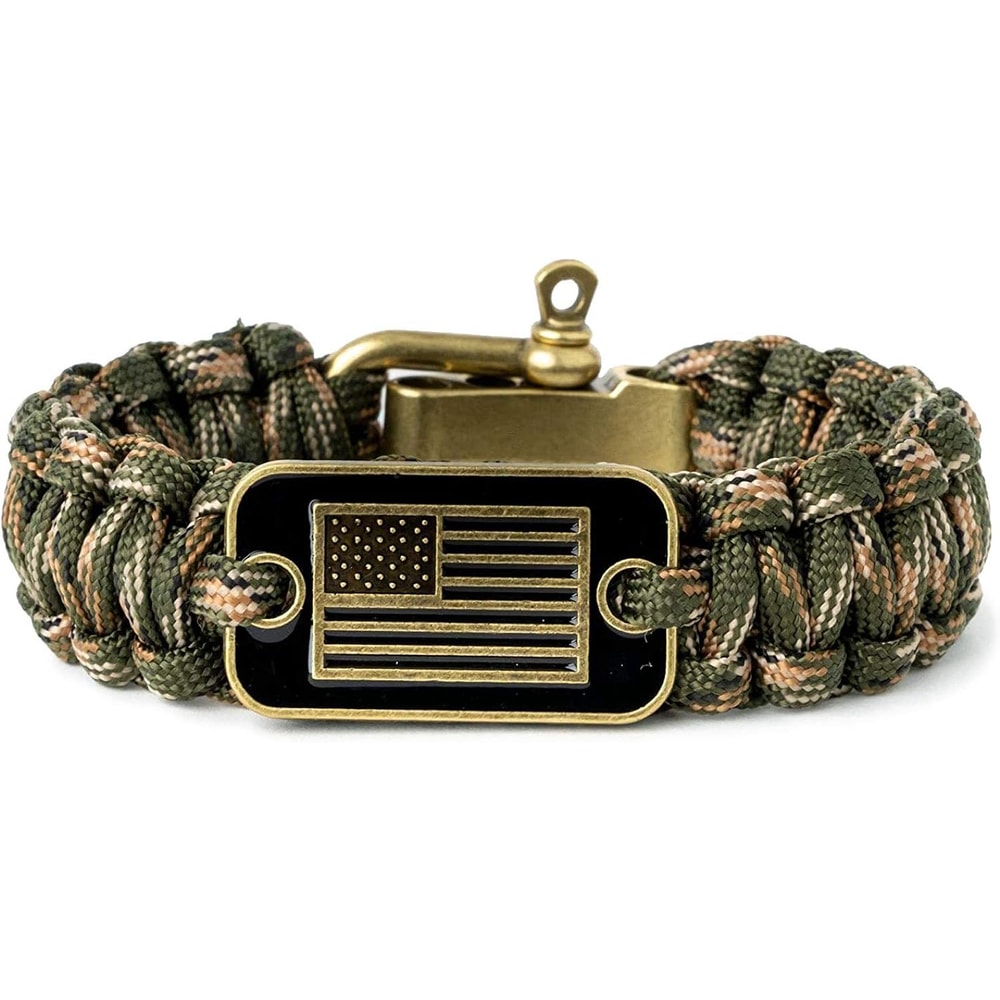 Tactical Survival Paracord Bracelet For Men With Bronze USA Flag Adjustable Outdoor Gear 9
