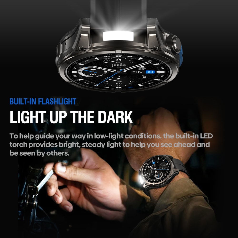 Outdoor Tactical Smart Watch With Flashlight Fitness Tracker Heart Rate Blood Pressure Monitor 3