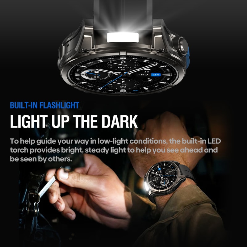 Outdoor Tactical Smart Watch With Flashlight Fitness Tracker Heart Rate Blood Pressure Monitor 3