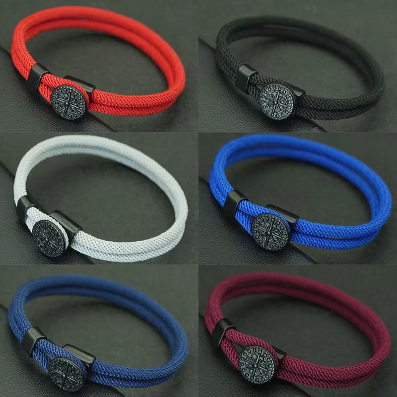 Nautical Compass Braided Rope Bracelet for Men Handmade Hook Surf Style Gift