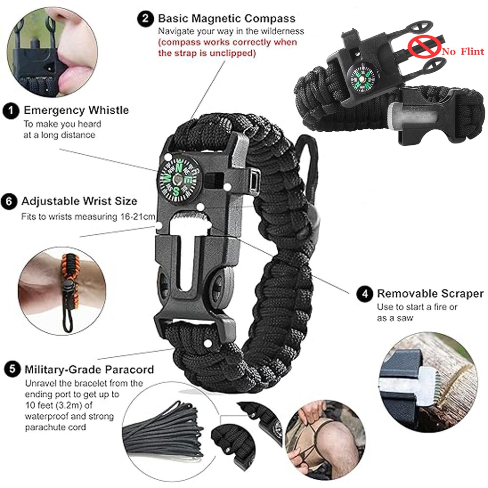 Survival Paracord Bracelet With Compass Whistle Emergency Rescue Gear For Outdoor Adventure 1