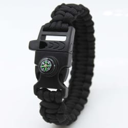multifunctional survival paracord bracelet, outdoor emergency gear with fire starter compass whistle