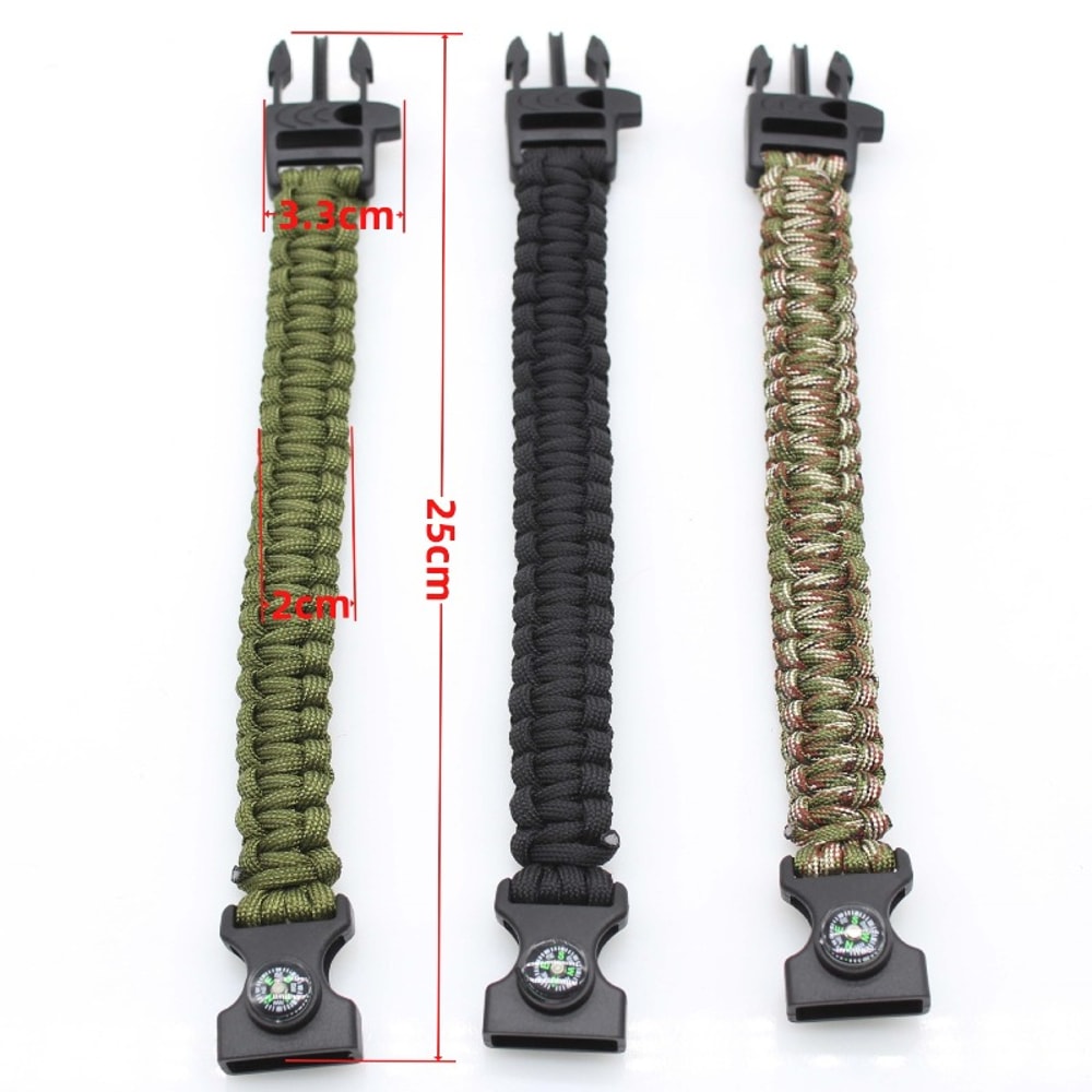 Multifunctional Survival Paracord Bracelet, Outdoor Emergency Gear with Fire Starter Compass Whistle