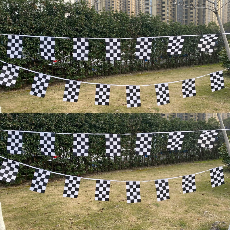 Racing Party Banner Finish Line Flag Garland for Car Theme Birthday Decorations