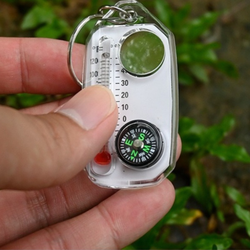All In One Camping Survival Compass with Thermometer and Magnifier for Outdoor Navigation