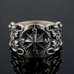 viking compass ring nordic amulet jewelry, pirate rune stainless steel ring for men and women