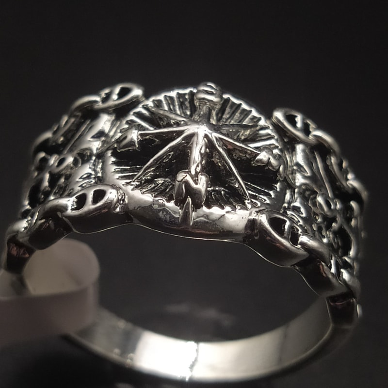 Viking Compass Ring Nordic Amulet Jewelry, Pirate Rune Stainless Steel Ring for Men and Women