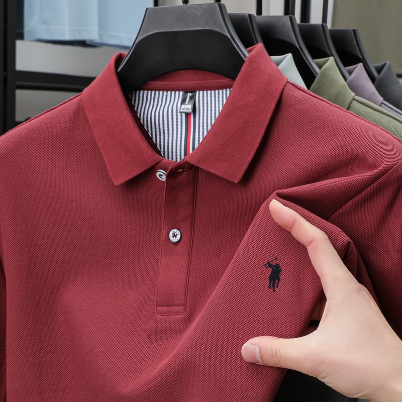 Mens Cotton Polo Shirt Short Sleeve Embroidered Business Casual Summer Polo