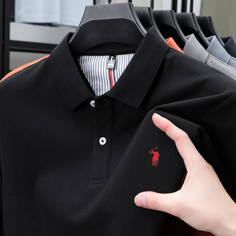 Mens Cotton Polo Shirt Short Sleeve Embroidered Business Casual Summer Polo