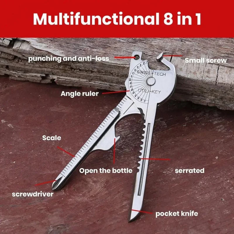 Compact Multi Tool Keychain Portable EDC Survival Gadget with Screwdriver Bottle Opener